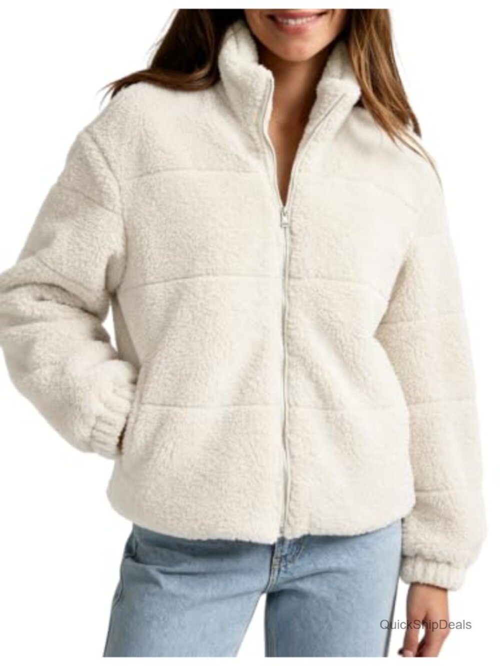 Sherpa Fleece Zip Up Jacket Warm Casual Winter Coat